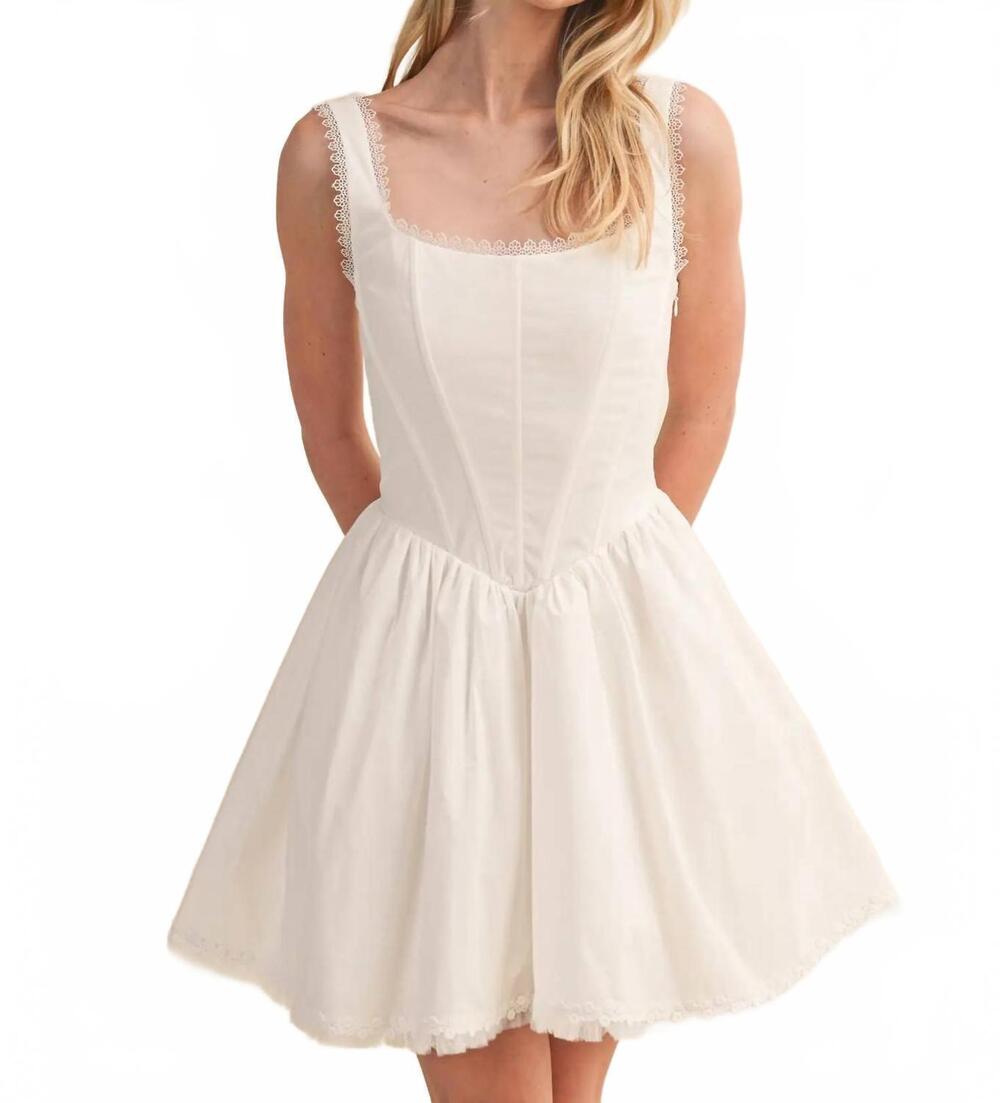 NEW KLESIS ciara lace edge corset gathered mini dress in white